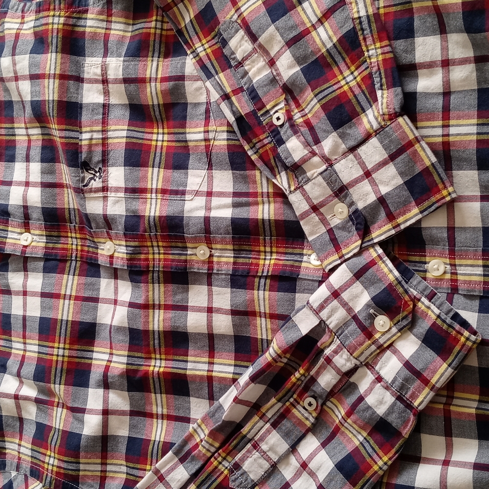 AMERICAN EAGLE OUTFITTERS RED YELLOW PLAID BUTTON DOWN SHIRT. SIZE (M ) - Picture 13 of 13
